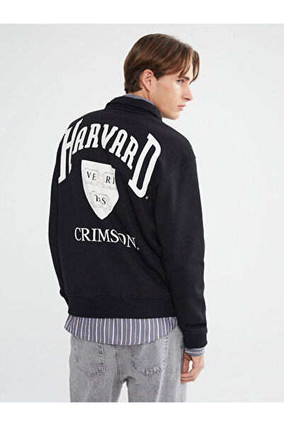 LC Waikiki Xside Black Mock Neck Printed Harvard Printed Men's Sweatshirt