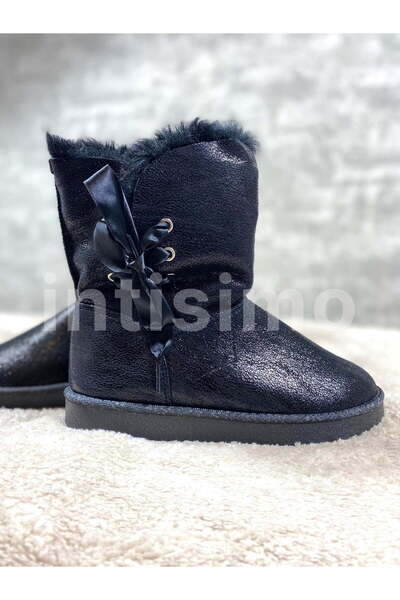 Intisimo Women's Boots, Fur Lined, Shiny Texture, Suede, Black - 39