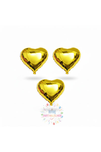 İSTOÇ PARTİ Gold Color Heart Foil Balloon 3 Pieces