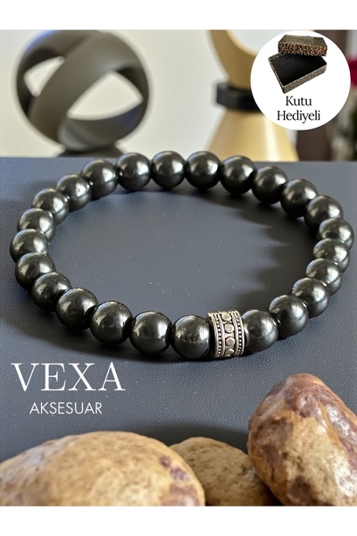 Vexa Aksesuar Hematite Stress Balance and Dizziness Unisex Natural Bracelet -...