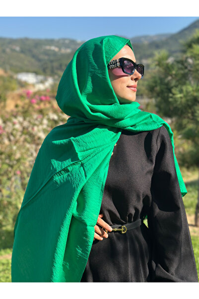 Lantliv Hijab Viscose Silk Blended Aerobin Fabric Solid Color Shawl, Self Wrinkle Pattern Shawl