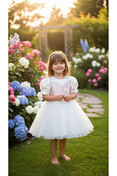 Jolanda Girl's Evening Dress with Stone Detail and Tulle Skirt