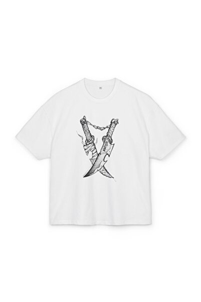 LORVEX تي شيرت قطني مطبوع كبير الحجم للجنسين – طباعة BIÇAK