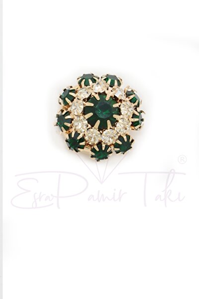 Esra Pamir Koyu Yeşil Taşlı Düğme Süsü Broş