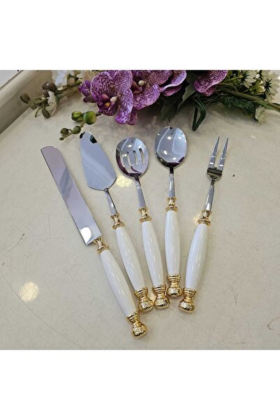 MaviDamla Cast Edge Frameworked Footed Porcelain and Serving Presentation Set Gold 11 Pieces