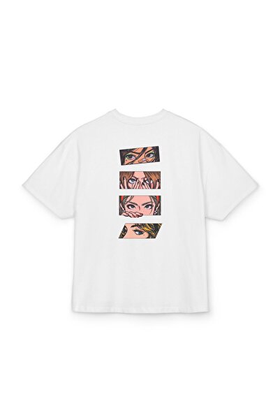 LORVEX Tricou supradimensionat unisex din bumbac cu imprimeu – Imprimeu OCHI ...