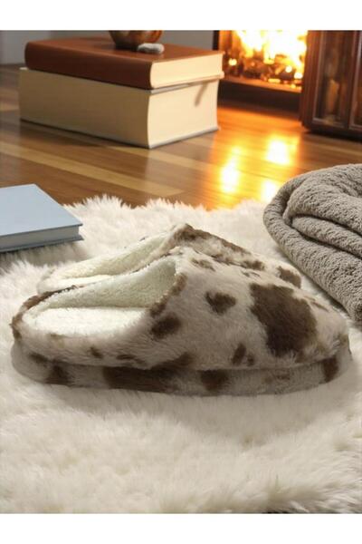 MARKABONİ Kadın Bej Ev Terliği Ses Yapmayan Yumuşak Rahat Taban İçi Yünlü Terlik