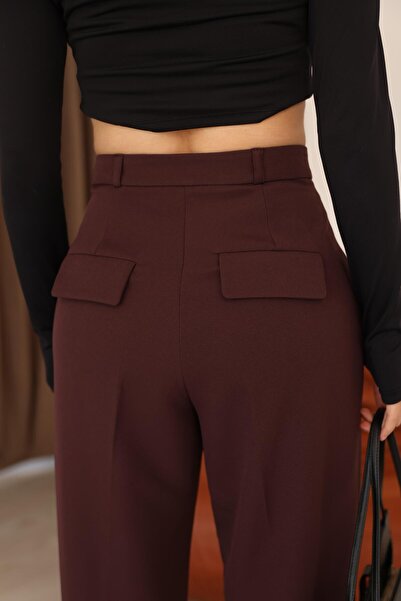 polle Kadın Bordo Dar Kesim Cepli Kumaş Pantolon