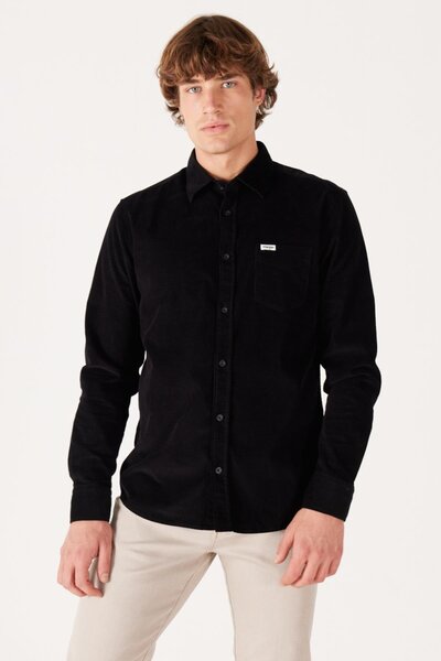 WRANGLER 100% Cotton Regular Fit Classic Collar Velvet Shirt with Pockets