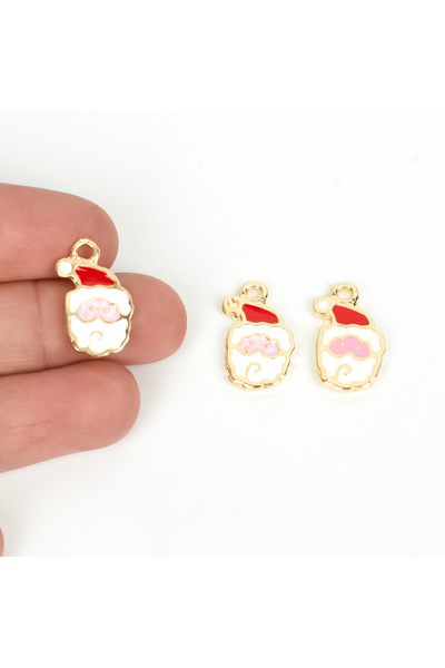 yfhobi 1 Adet - 18 mm Noel Baba Desenli Mineli Uç, Charm Uç, Altın Kaplama 1....