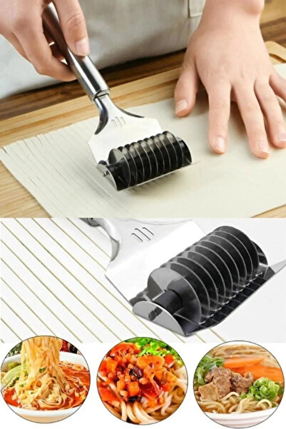 Mikasso Paslanmaz Çelik Erişte Makarna Kesme Aparatı Metal Saplı 9 Bıçaklı Ha...