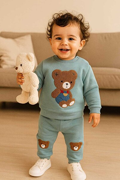 MyPrettyBaby طقم ملابس شتوية للأطفال الذكور مكون من قطعتين مطرزة بتصميم الدب ...