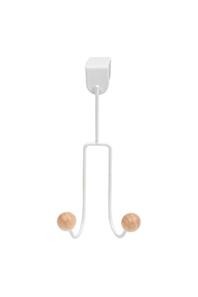 BREZIUM Cuier dublu pentru ușă, BREZIUM, 20x9 cm, alb, cu 2 cârlige din lemn