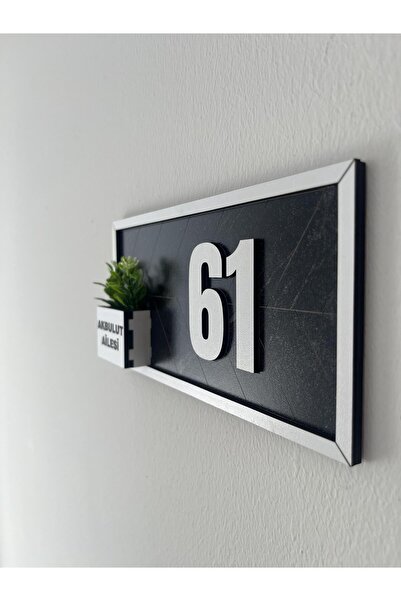 Amorfoz Kişiye Özel Aşhap Kapı Numarası 10x20 cm Siyan Mermer Desen Zemin Beyaz Çerçeve