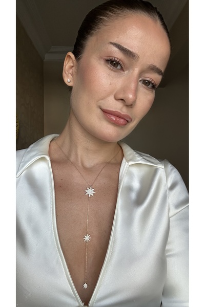 Tasarım Zirkon Taşlı Silver Yıldızlı Y Kolye