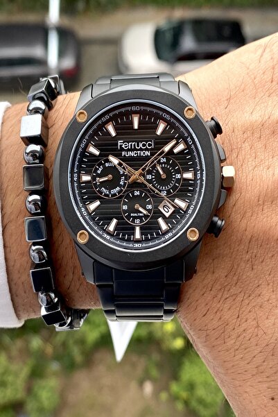 Ferrucci Function Black Edge Siyah Kadran Metal Kordon Erkek Kol Saati