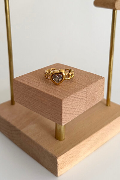 FIERA JEWELRY خاتم قلب نسائي من الفولاذ باللون الذهبي قابل للتعديل