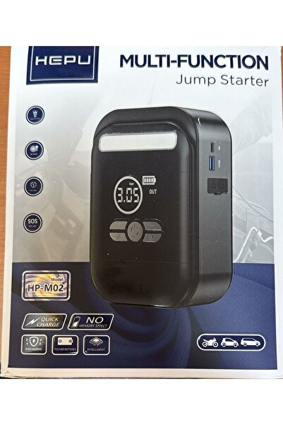 HEPU HP-M02 AKÜ TAKVİYE ŞOK CİHAZI + KOMPRESÖR + POWERBANK + EL FENERİ