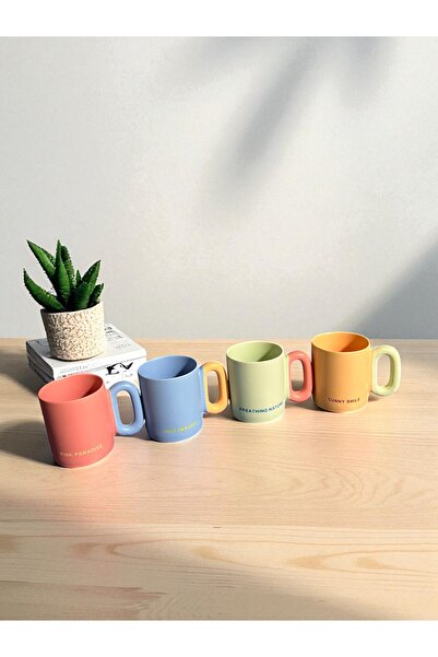 RİVO HOME DECOR طقم أكواب بورسلين ماكارون 4 قطع 330 مل