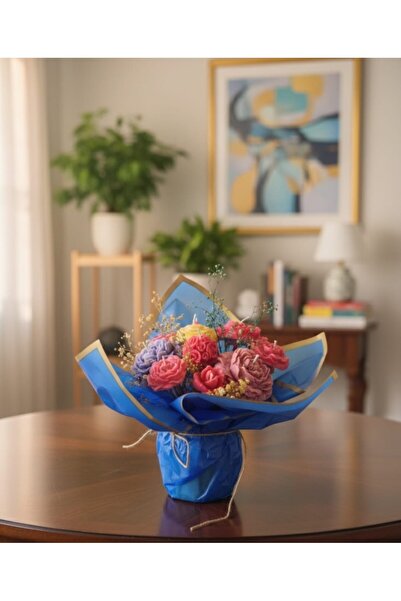 Autowise 10'Lu Lavanta Kokulu Çiçek Buketi Şeklinde Gül Mum Buketi