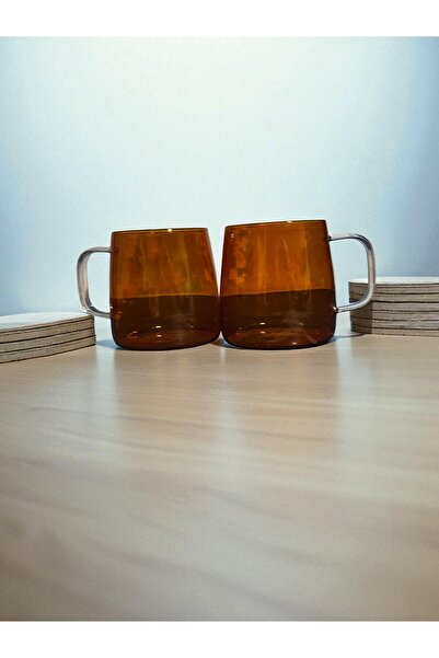 RİVO HOME DECOR Borasilicate Cup Amber 600 ml Set of 2