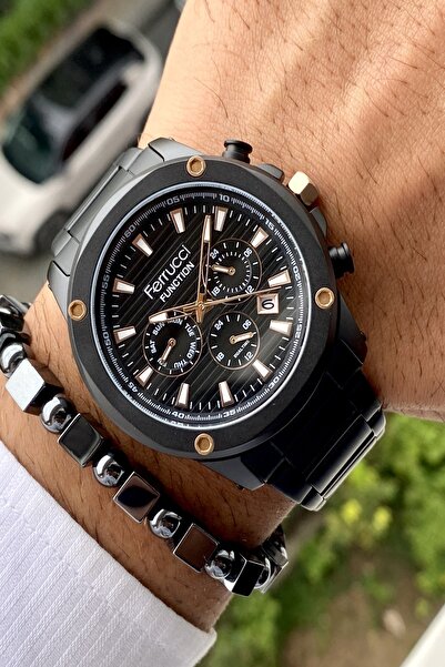Ferrucci Function Black Edge Siyah Kadran Metal Kordon Erkek Kol Saati