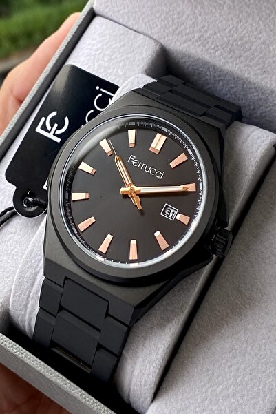 Ferrucci Siyah Kasa Rose Gold Detaylı Paslanmaz Kordon Erkek Kol Saati
