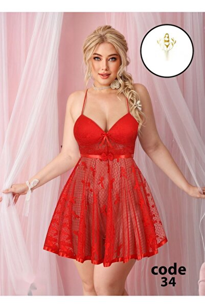 TREN Women Floral Lace Chemise Short Nightdress V-Neck Satin Trim Lingerie A-Line Babydoll Sleepwear