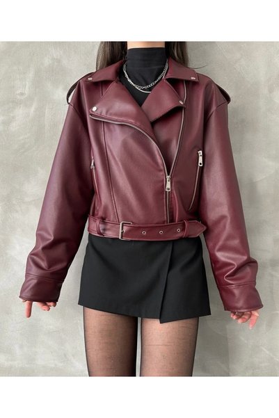 PRİFALDİ FAUX LEATHER CROPPED BIKER JACKET