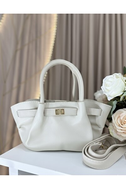 MADESSA COLLECTION Yeni Sezon Önü Kilit Ve Büzgü Detaylı Krem Rengi Çapraz As...