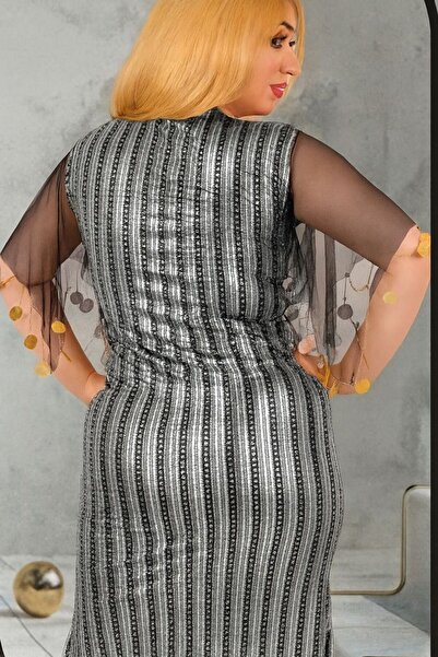 TREN Elegant Bodycon Evening Lingerie Gold Sequin Embroidered Rose Transparent Tulle Short Sleeves