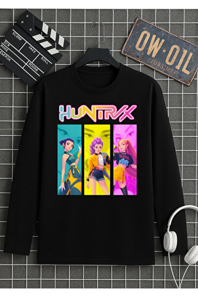 RYO FASHİON HUNTRİX RUMİ, ZOEY. MİRA, JİNU BASKILI TİŞÖRT UZUN KOLLU SİYAH