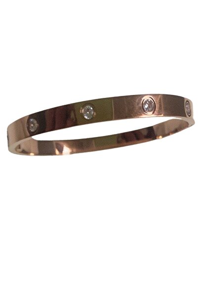 THK Bangle Bracelet 6mm, THK, Zirconia Stones, Stainless Steel, 19 cm, 18K Gold Plated, Unisex Rose Gold