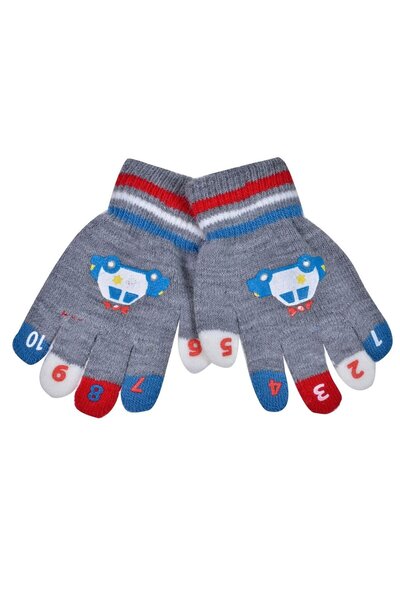Vervo.ro pentru minți curioase Gloves for Boys 2-5 Years, Numbered Fingers, Gray, Gray, Acrylic