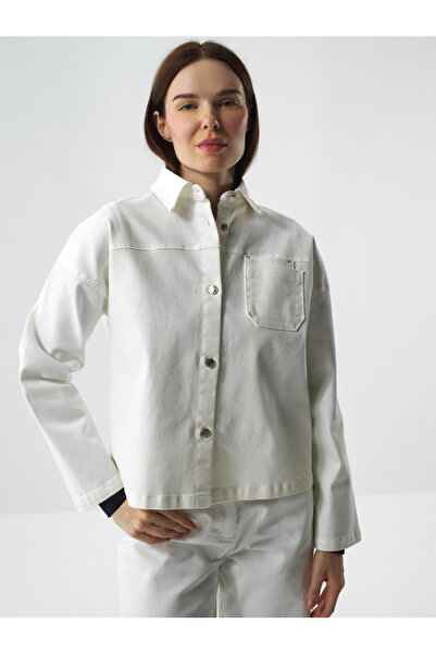 Xint Ekru Pamuk Dokulu Oversize Ceket