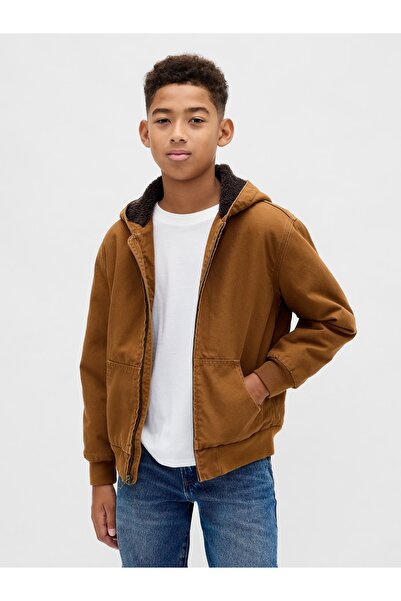 GAP Erkek Çocuk Açık Kahverengi Sherpa-Lined Canvas Canvas Denim Ceket