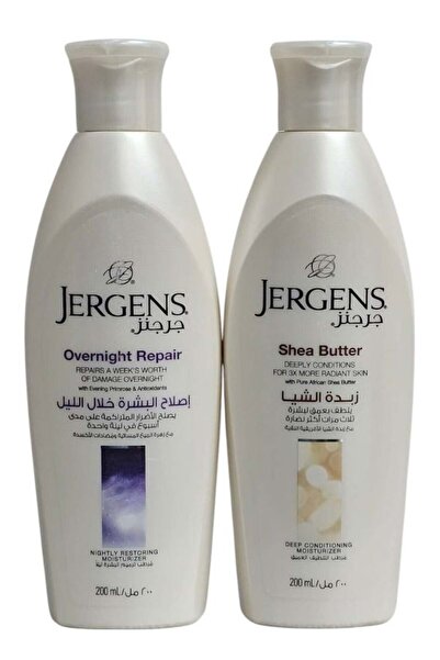 Jergens لوشن الجسم بزبدة الشيا وإصلاح البشرة ليلاً 200 مل من زجاجتين