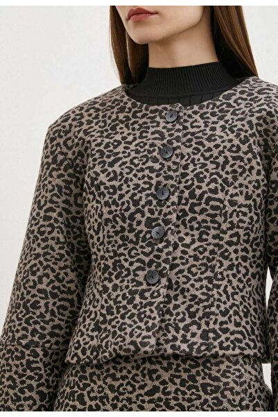 FullCenter DÜĞME KAPAMALI CROP CEKET MINI ETEK SHANY Zr MODEL LEOPAR DESEN TA...