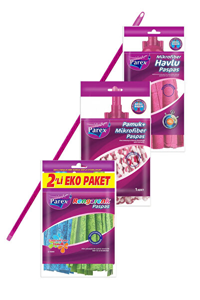 Parex Mikrofiber Renkli, Havlu, Pamuk 4'lü Paspas ve Sap Seti