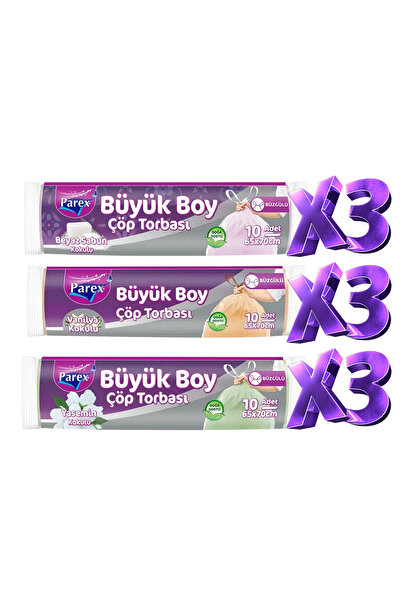 Parex Büyük Boy Büzgülü Kokulu 9 Adet Çöp Torbası Paketi