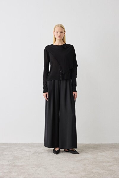 TERZİ DÜKKANI DOREN ŞAL DETAYLI TRİKO MERSERİZE HIRKA SİYAH