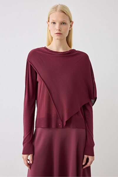 TERZİ DÜKKANI DOREN ŞAL DETAYLI TRİKO MERSERİZE HIRKA BORDO