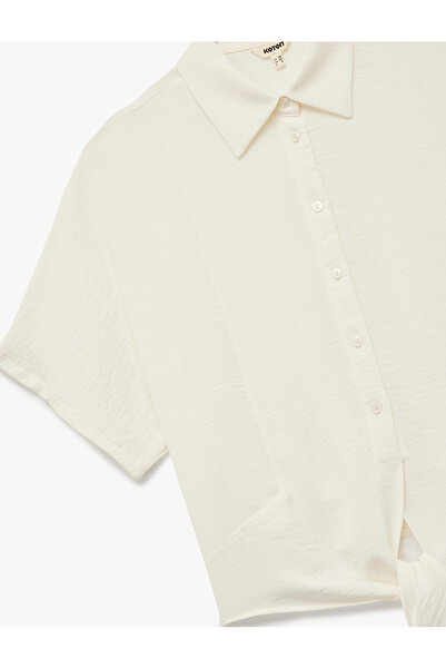 Koton Aerobin Fabric Loose Fit Short Sleeve Shirt with Front Tie Detail