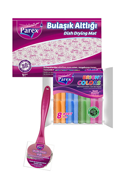Parex Bulaşık Altlığı 8’li Oluklu Sünger ve Saplı Ovma Teli Paketi
