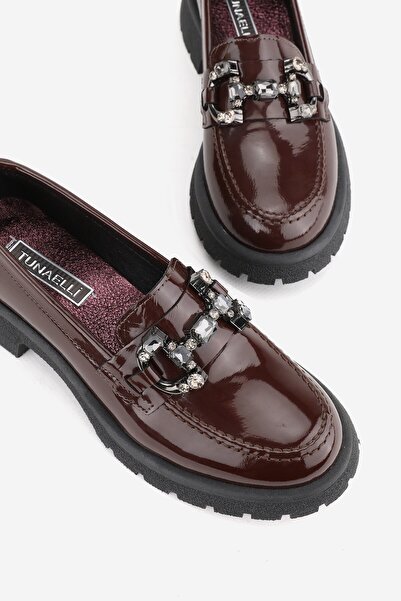 TUNAELLİ Дамски обувки от бордо кожа, естествена кожа, размери 36-41, с катарама и шипове