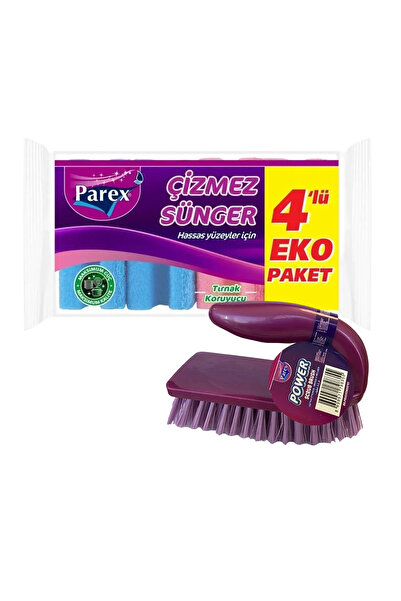 Parex مجموعة من 4 إسفنجات مموجة غير قابلة للخدش وفرشاة تنظيف للأغراض العامة