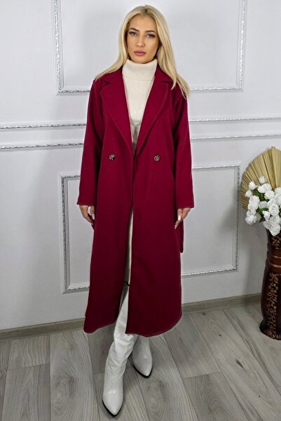 FashionForYou Camilla women's long coat, with buttons and matching drawstring, Red