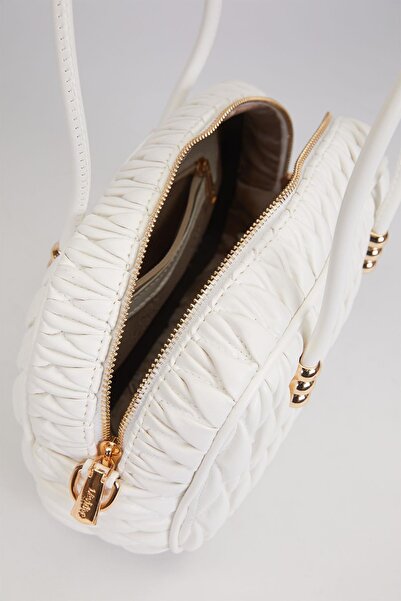 Levidor White Drawstring Model Baguette Shoulder Bag