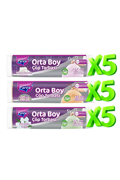 Parex Orta Boy 15 Adet Büzgülü Kokulu Çöp Torbası Paketi