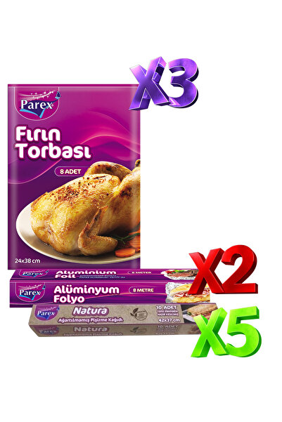 Parex Natura 5-Pack Baking Paper, 3-Pack Oven Bags and 2-Pack Aluminum Foil Pack